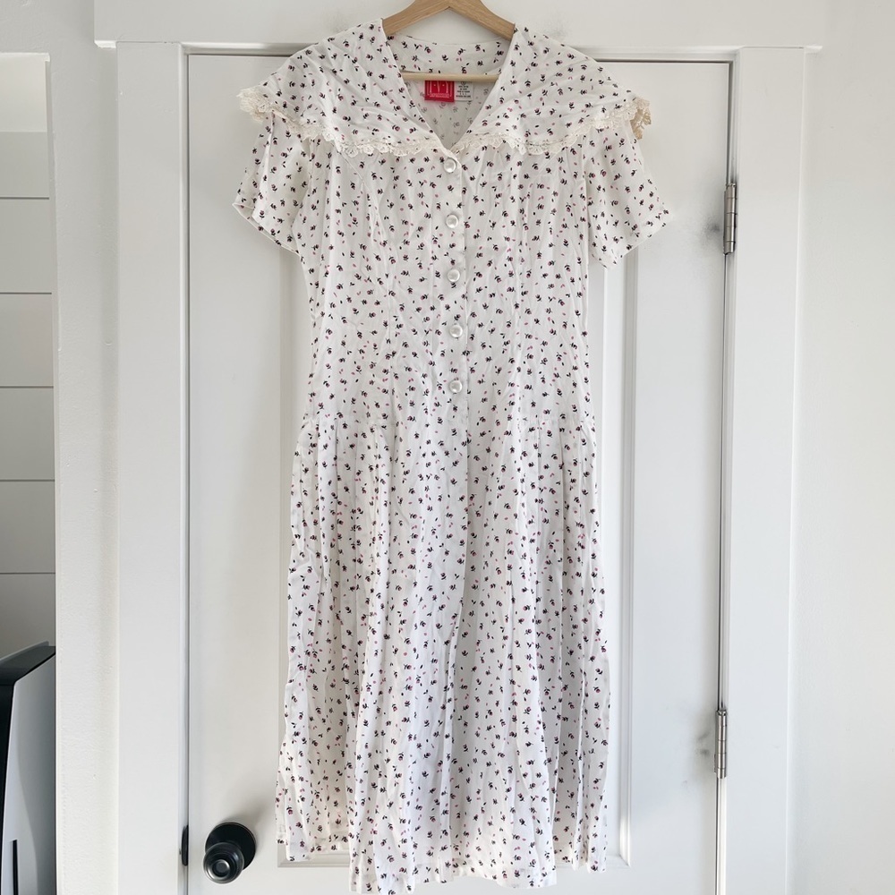 Vintage I-V-Y Oversized Collar Floral Button Front Midi Dress - 7/8